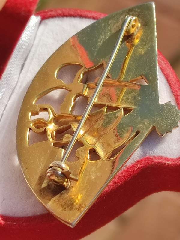 Vintage Damascene Dancer Fan Brooch