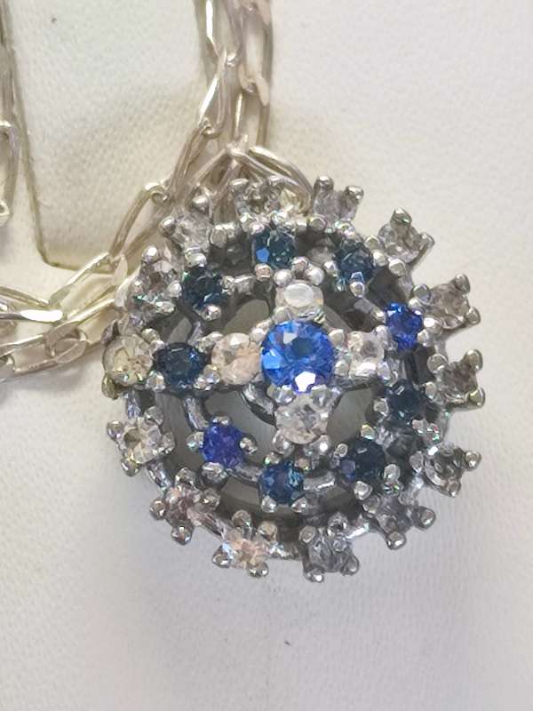 Sterling Vintage Large Blue Stone Pendant Set