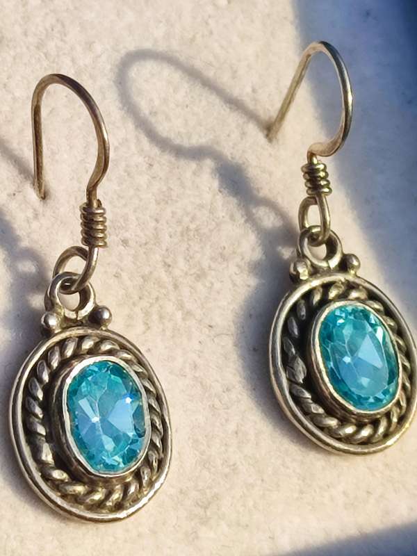 Sterling Blue Stone Drop Earrings