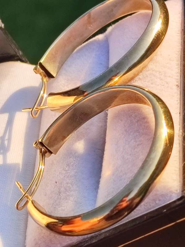 9ct Gold Large 5mm Vintage Hoop Earrings