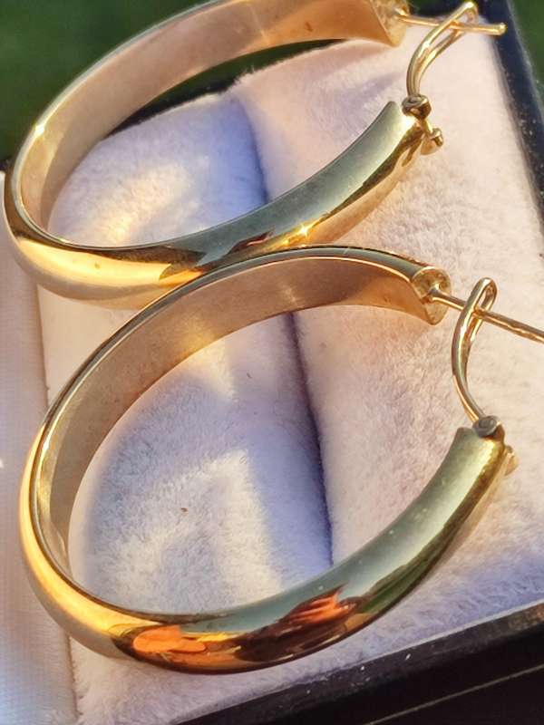 9ct Gold Large 5mm Vintage Hoop Earrings