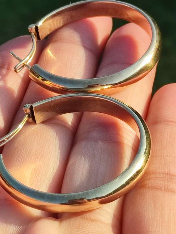9ct Gold Large 5mm Vintage Hoop Earrings