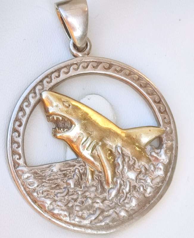 Sterling/ 14k Gold Large Shark Pendant