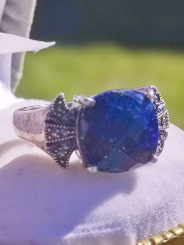 Vintage Sterling Lapis Lazuli Marcasite Ring