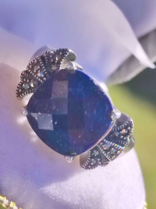 Vintage Sterling Lapis Lazuli Marcasite Ring