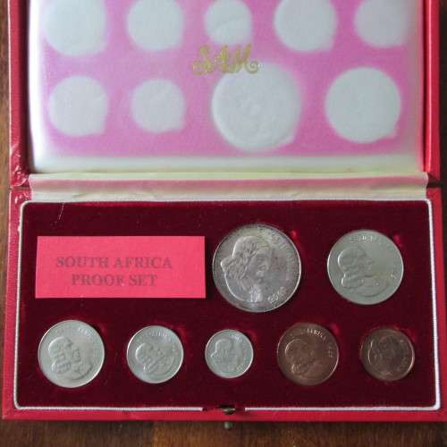 1965 SOUTH AFRICA PROOF SET IN RED S.A.M. BOX WITH SILVER RAND - NO GOLD