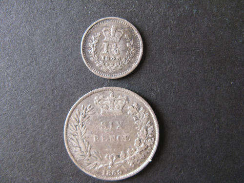 THREE HALFPENCE 1845 + SIXPENCE 1839