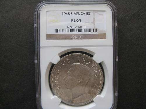 =SPECIAL SELECT= 1948 GEORGE VI FIVE SHILLINGS NGC GRADED PL64