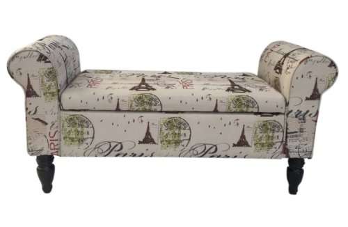 Double Chaise Ottoman Bench with Storage - Paris Print Design [Second Hand]