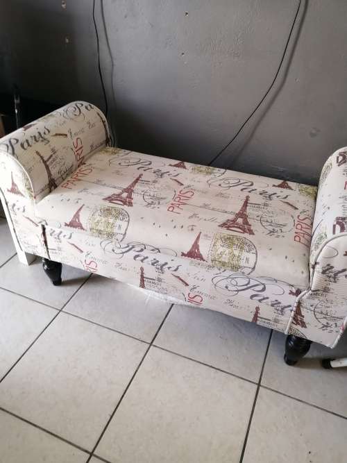 Double Chaise Ottoman Bench with Storage - Paris Print Design [Second Hand]