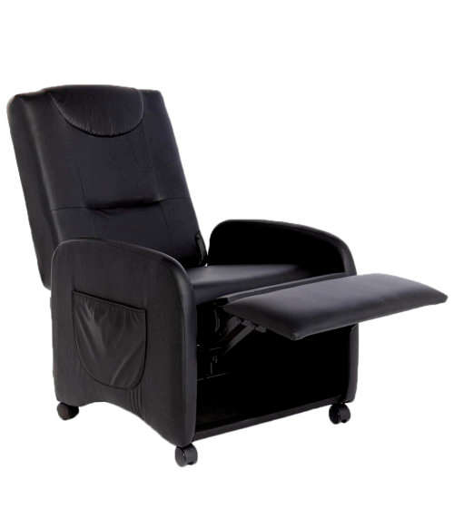 Fold Back Recliner Couch Sofa Chair - 1 Seater (Faux Leather) Black - Second Hand Item