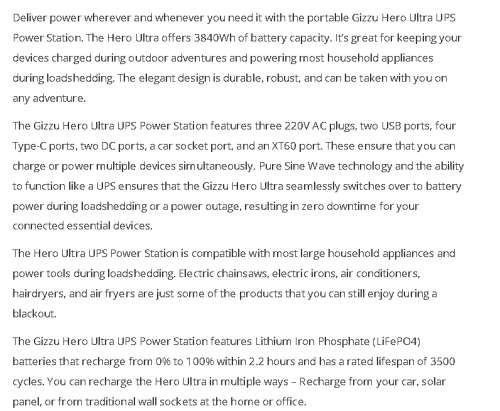GIZZU HERO ULTRA 3840WH/3600W UPS FAST CHARGE LIFEPO4 PORTABLE POWER STATION