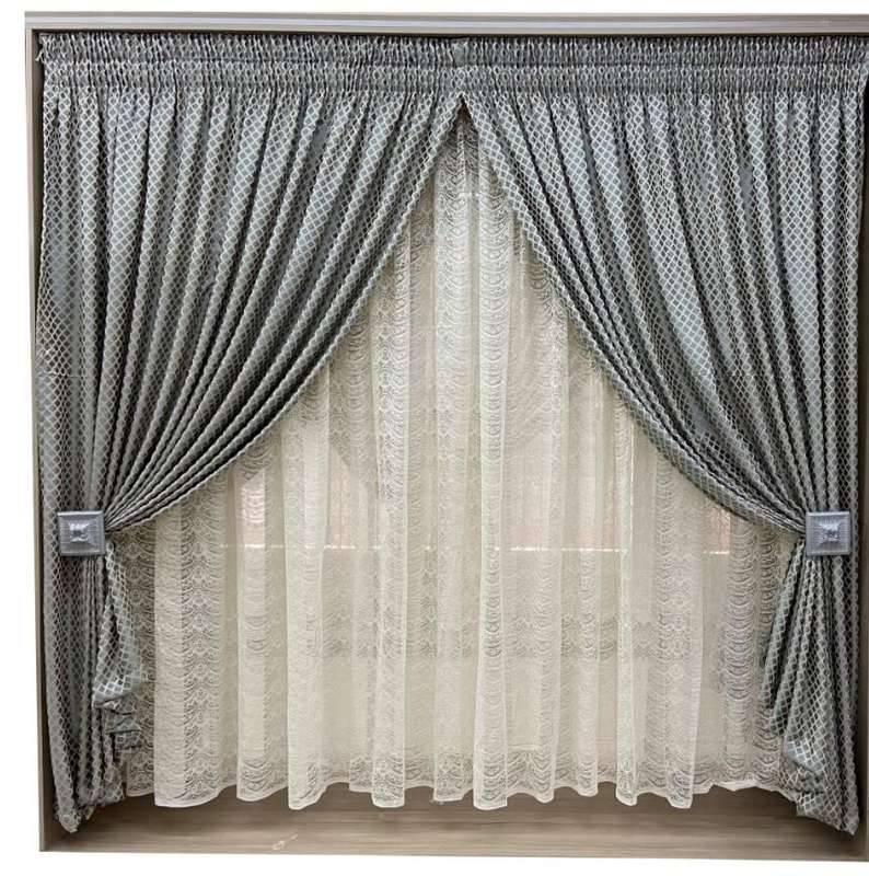 3m Diamond Curtain Set with Plain Lace