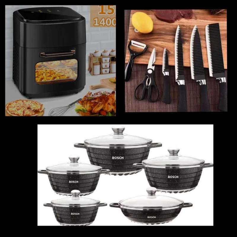 BOSCH Pots 10 pcs  + Airfrayer 15L  + 6pcs knife set