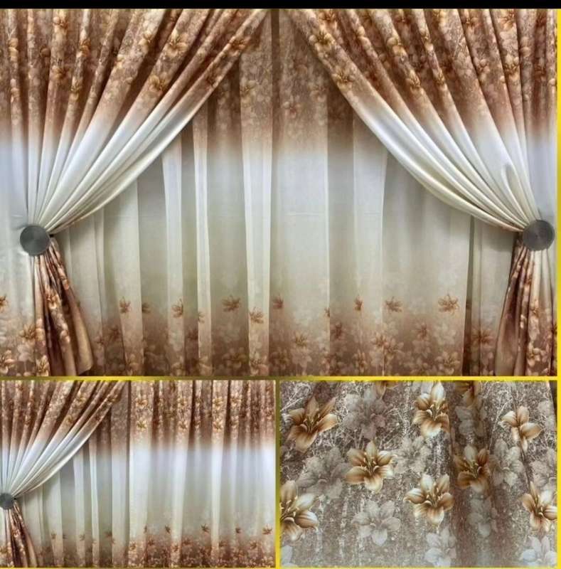 3m Bronze Floral Curtain Set + 3m Lace