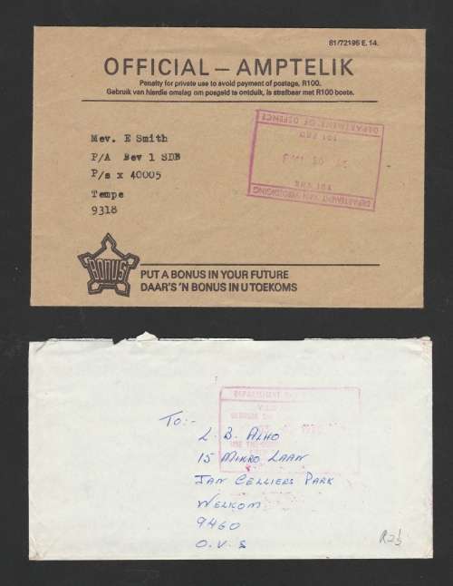 2 used covers of the ANGOLA/ NAMIBIA Border War with censormarks