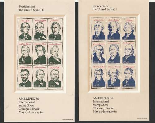 4 MNH sheets depicting American Presidents from Washington up to Johnson (Issued 1986)
