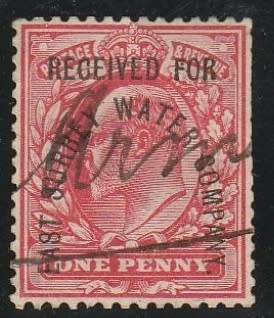 A very interesting REVENUE stamp of GB with overprint: RECEIVED FROM EAST SURREY WATER COMPANY