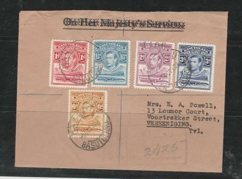 Cancelled On Her Majesty`s Service cover with MASERU postmark and 5 KGVI stamps