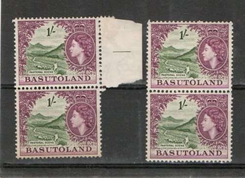 2 Vertical pairs of the 1/- QEII definitive of Basutoland