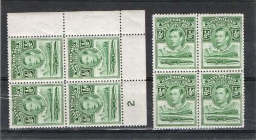 2 Blocks of 4 of the 1/2d KGVI definitives of Basutoland