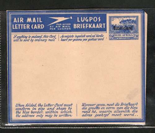 Unused Air Mail Letter Card of Union of SA overprinted BASUTOLAND