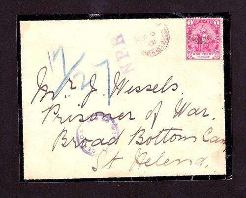 ANGLO-BOER WAR cover front (Mourning Cover) to BROADBOTTOM CAMP on ST HELENE