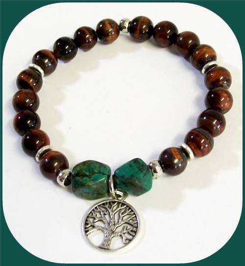 Red Tiger Eye and Turquoise Stone Men's stretch bracelet