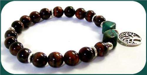 Red Tiger Eye and Turquoise Stone Men's stretch bracelet