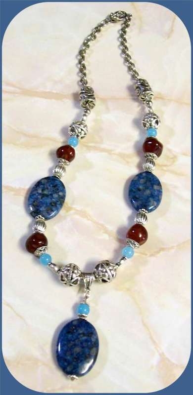 Blue Jasper and Carnelian Natural Stone Necklace