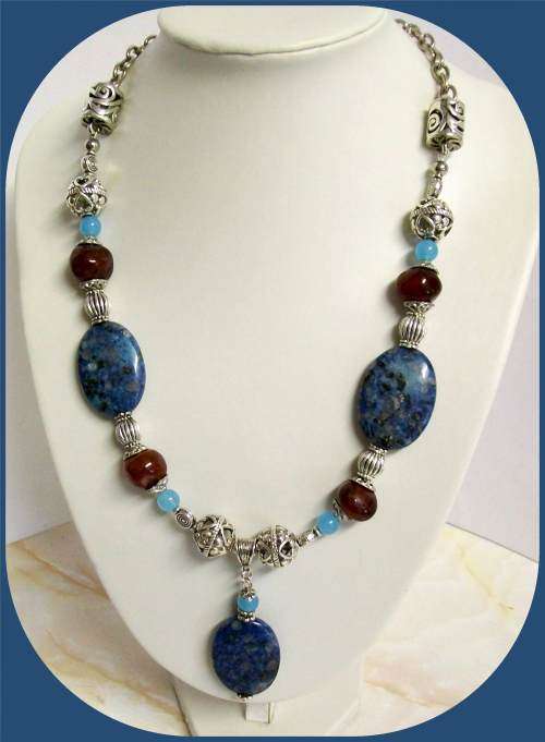 Blue Jasper and Carnelian Natural Stone Necklace