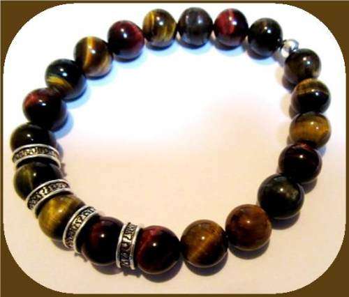 Men's Mixed Tigers Eye stretch bracelet. - supports the Lower Chakras