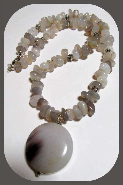 Grey Agate Chip Stone Necklace - Balances all Chakras