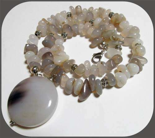 Grey Agate Chip Stone Necklace - Balances all Chakras