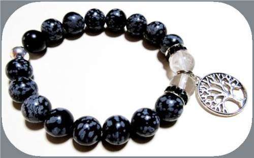 Ladies Snowflake Obsidian stretch bracelet