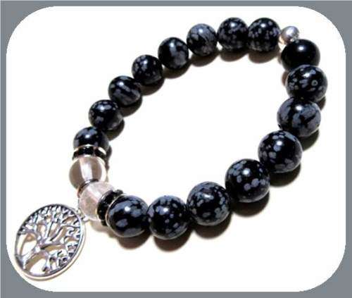 Ladies Snowflake Obsidian stretch bracelet