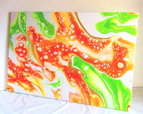 Acrylic Pour Painting - Tangerine and Lime