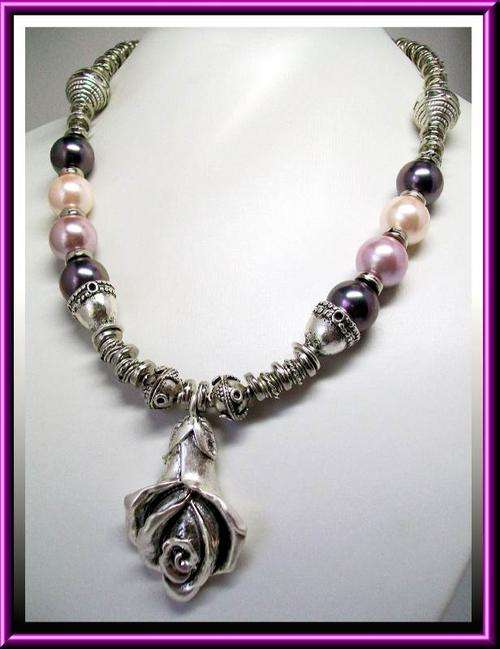 Shell Pearls with Rose Pendant