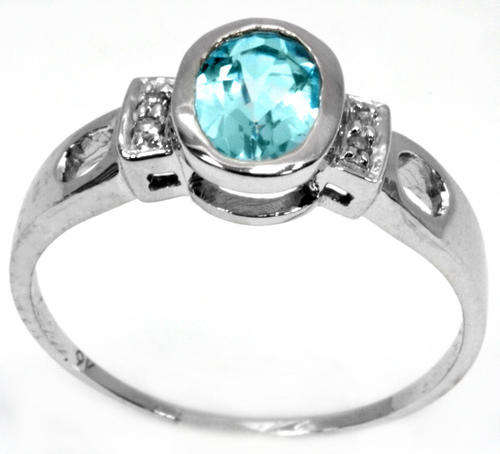SOLID 9KT WHITE GOLD GENUINE BLUE TOPAZ OVAL 6X8MM & DIAMOND RING