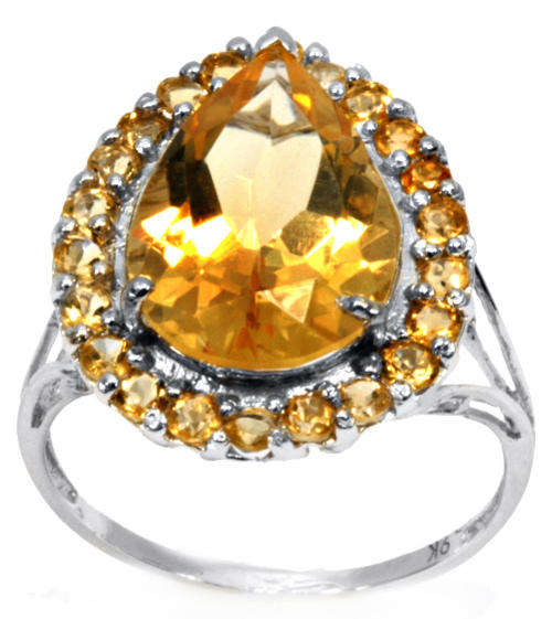 SOLID 9KT WHITE GOLD 7 CT TEAR SHAPE CITRINE RING EXCELLENT