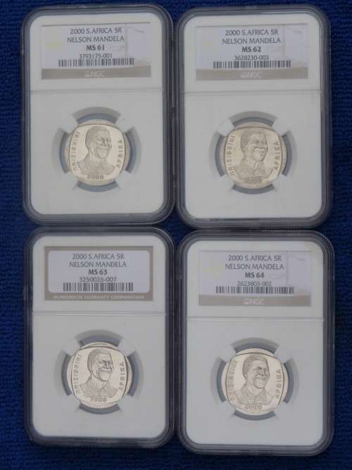 4 COIN SET **2000 NELSON MANDELA SET** NGC GRADED  MS 61 62 63 64 .