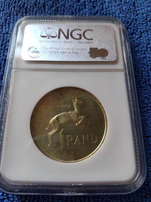 RARE!! 1965 SOUTH AFRICA SILVER R1  - ENGLISH-  NGC GRADED MS65