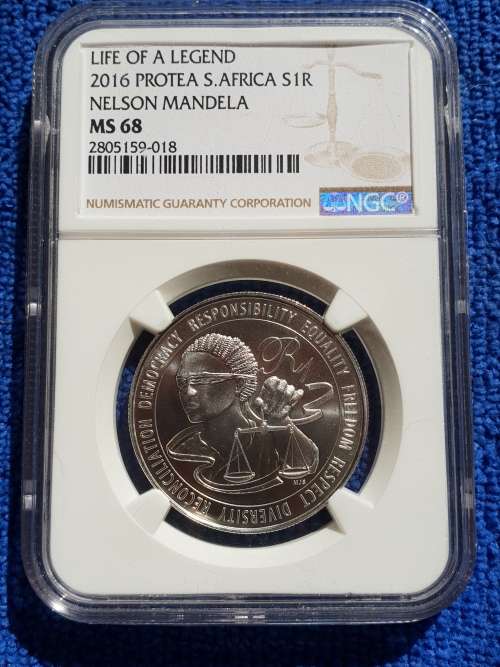 2016 PROTEA SILVER R1 -NELSON MANDELA LIFE OF A LEGEND- NGC GRADED MS68
