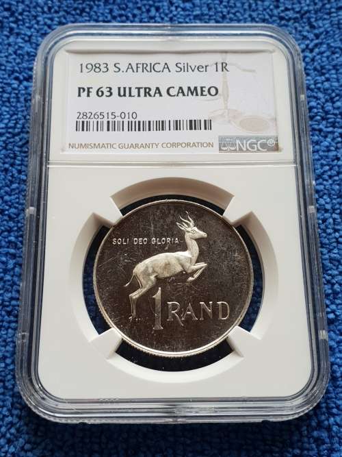 1983 SOUTH AFRICA  SILVER  R1    NGC GRADED PROOF 63 ULTRA  CAMEO