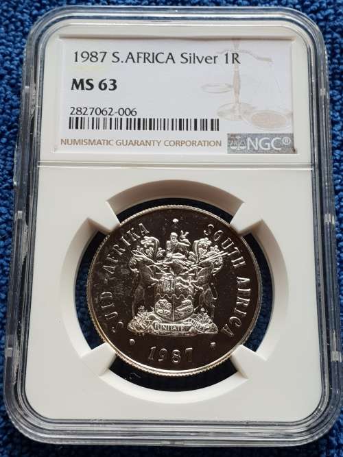 1987 SOUTH AFRICA SILVER R1    NGC GRADED MS63