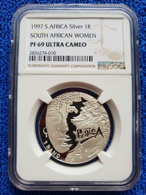 1997 SOUTH AFRICA SILVER R1-PROTEA SERIES- -SOUTH AFRICAN WOMEN-  NGC GRADED PF69 UC