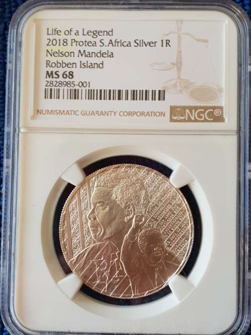 2018 NELSON MANDELA UNC SILVER R1 - LIFE OF A LEGEND ROBBEN  ISLAND-  NGC MS 68