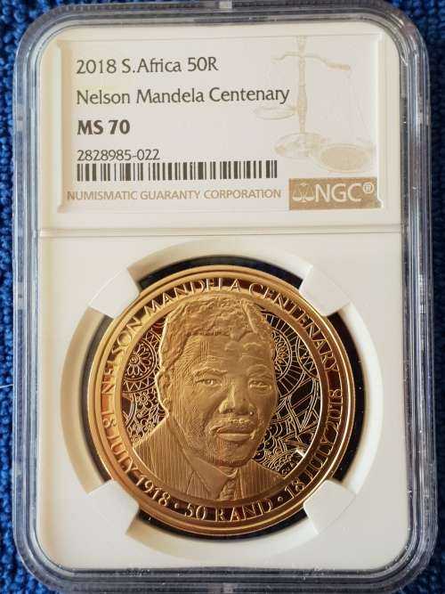 2018 NELSON MANDELA CENTENARY R50 - BRONZE ALLOY- PERFECT MINT STATE GRADE - NGC MS70