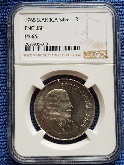1965 SILVER ONE RAND - ENGLISH PROOF-  NGC GRADED PF65 - KEY DATE-