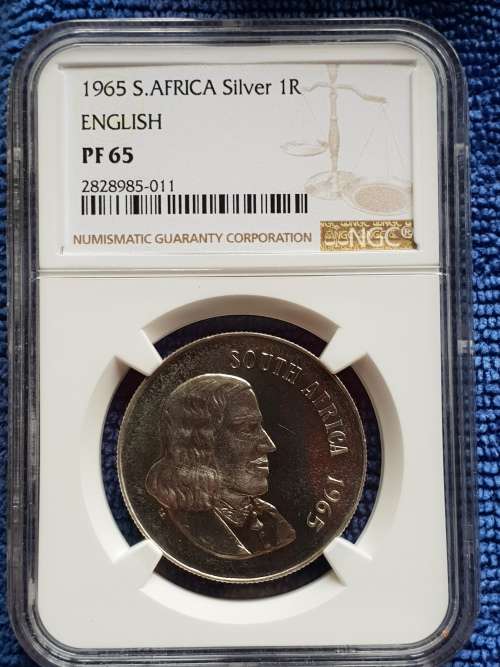1965 SILVER ONE RAND - ENGLISH PROOF-  NGC GRADED PF65 - KEY DATE-